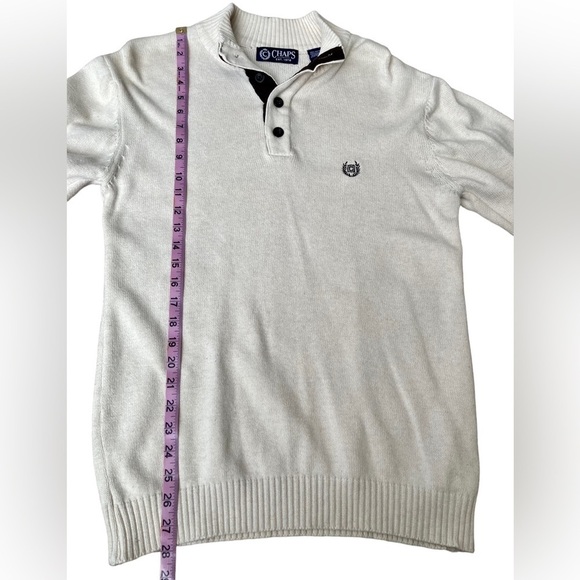 Chaps Cream Sweater 1/4 Button Up with Brown Elbow Patches Men's Small - Picture 5 of 10